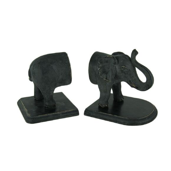 Distressed Black Standing Elephant Top and Tail Bookend Set - Picture 1 of 4